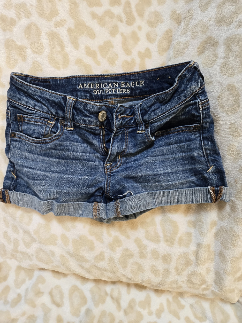 American Eagle Outfitters Mid Wash Rolled Cuff Denim Shorts